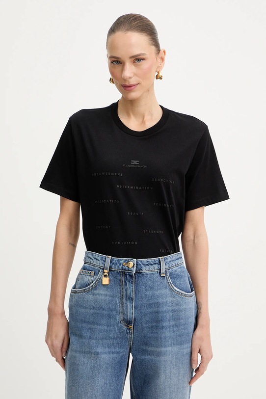 Elisabetta Franchi t-shirt bawełniany bawełna czarny MA74D61E2