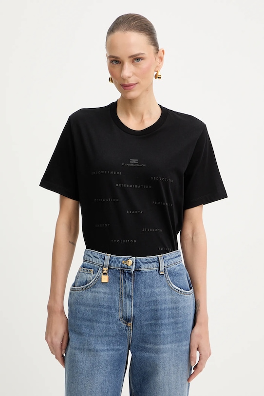 Elisabetta Franchi t-shirt bawełniany bawełna czarny MA74D61E2