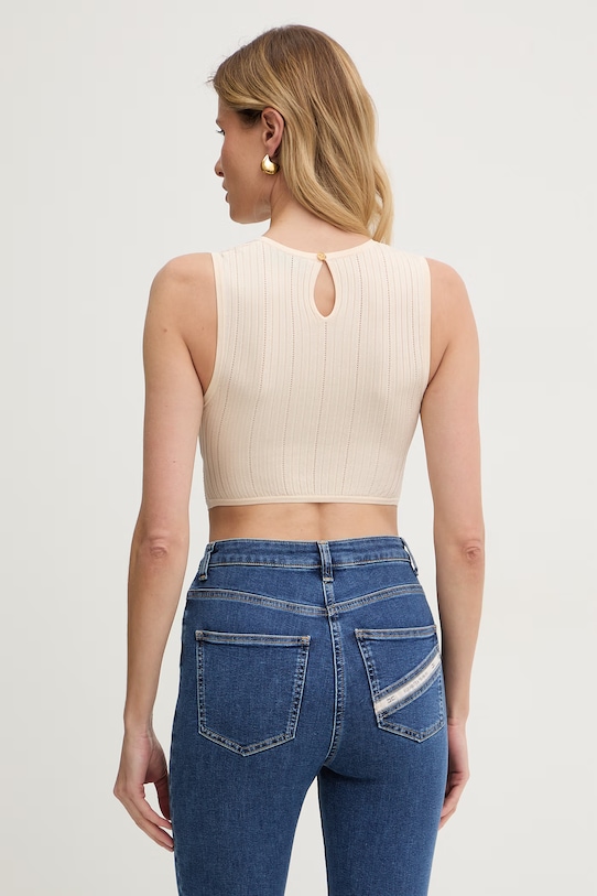 Odzież Elisabetta Franchi bluzka kopertowa damska z wiskozy TK76S61E2 beżowy