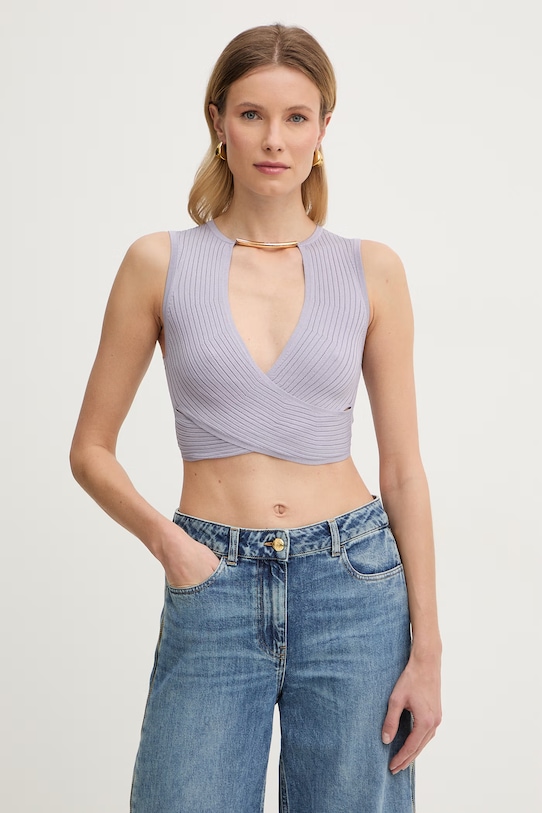 Elisabetta Franchi bluzka kopertowa damska z wiskozy fioletowy TK76S61E2