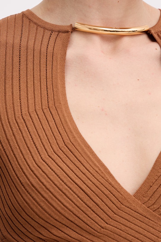 Elisabetta Franchi bluzka kopertowa damska z wiskozy TK76S61E2 brązowy