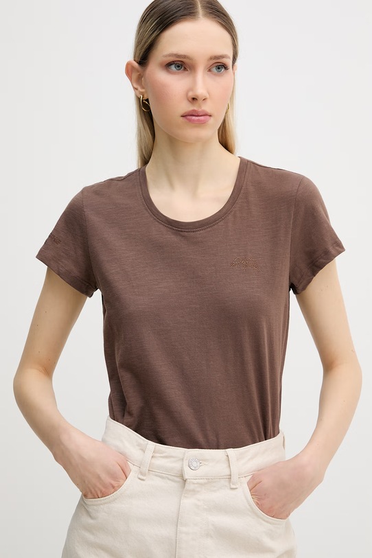 Mos Mosh t-shirt damski bawełniany Safina brązowy 176800