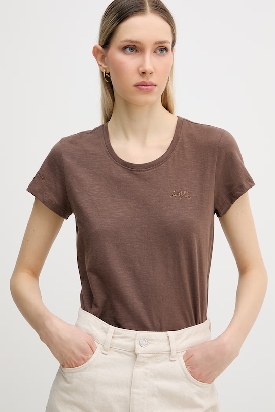 Mos Mosh t-shirt damski bawełniany Safina brązowy 176800