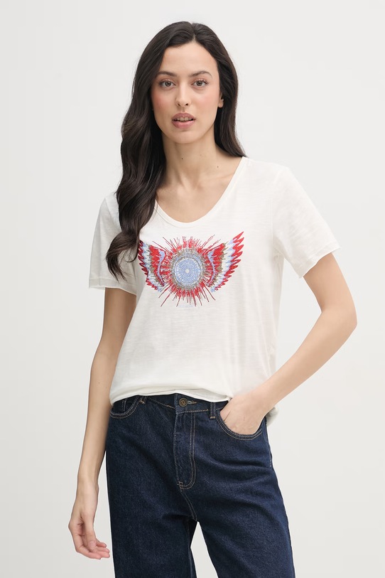 Mos Mosh t-shirt damski bawełniany Romi beżowy 176780