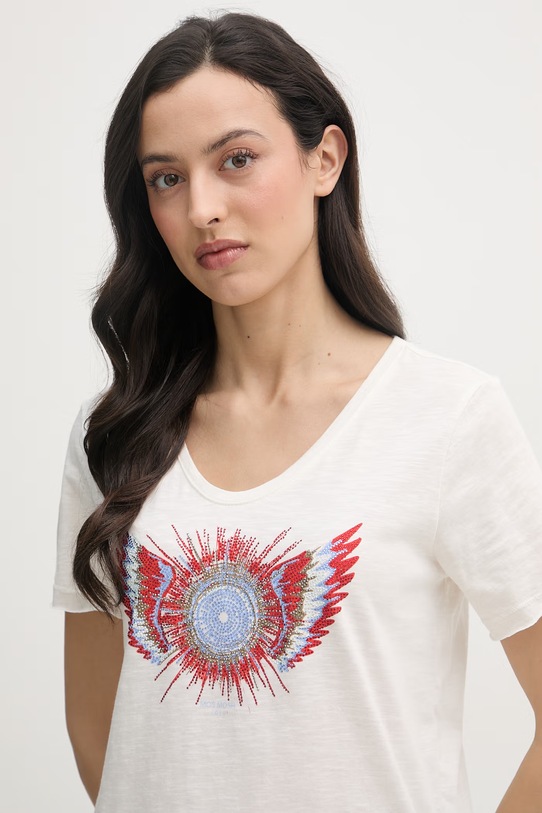 Mos Mosh t-shirt damski bawełniany Romi beżowy 176780