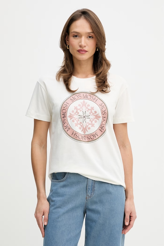 Mos Mosh t-shirt Judd z elastanem beżowy 176770