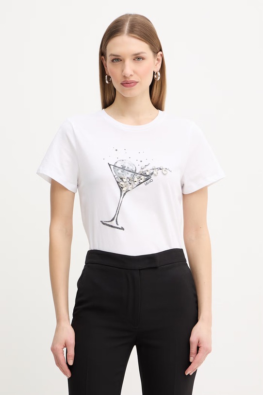 Liu Jo t-shirt bawełniany nadruk biały WA6237.JS923
