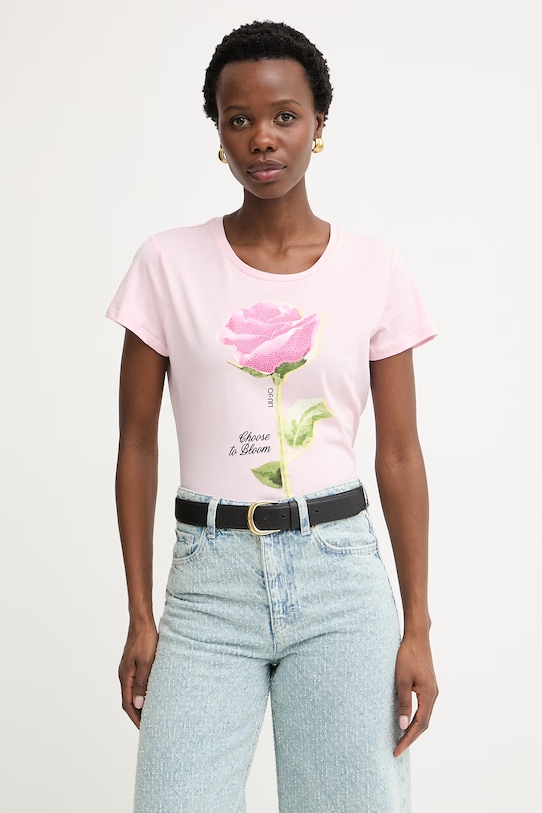 Liu Jo T-shirt damski bawełniany różowy WA6477.JS923