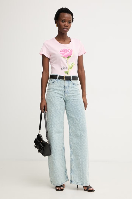 Liu Jo T-shirt damski bawełniany WA6477.JS923 różowy SS26