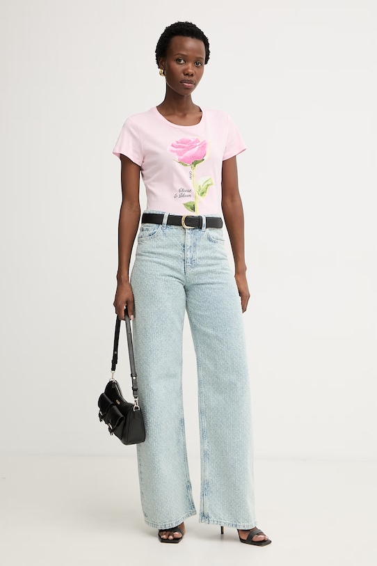 Liu Jo T-shirt damski bawełniany WA6477.JS923 różowy SS26