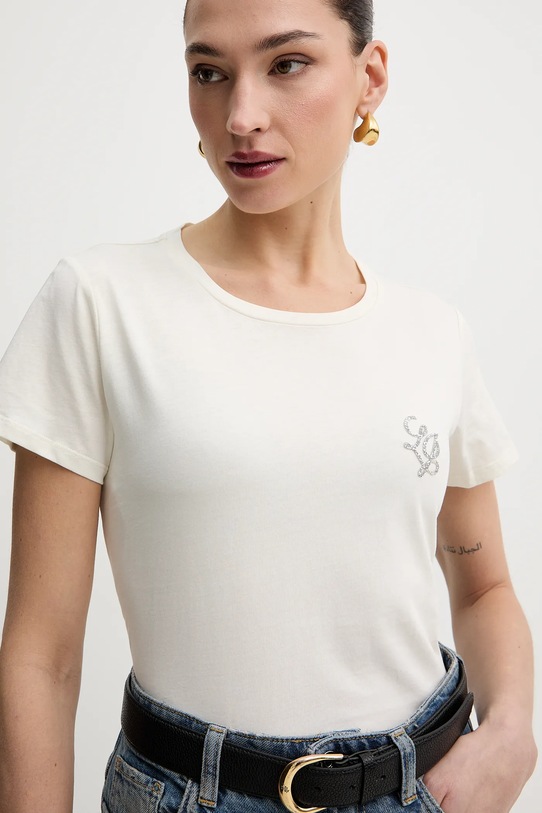 Liu Jo t-shirt bawełniany beżowy TA6056.JS923