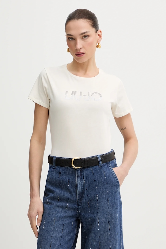 Liu Jo t-shirt bawełniany regular beżowy TA6056.JS923