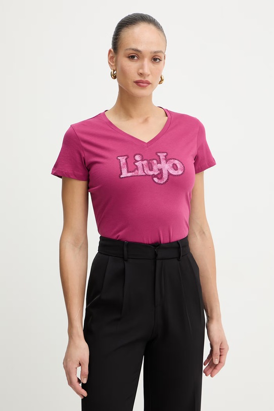 Liu Jo t-shirt bawełniany regular różowy TA6057.JS923