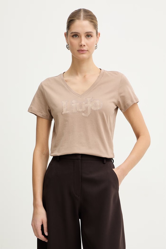 Liu Jo t-shirt bawełniany regular beżowy TA6057.JS923