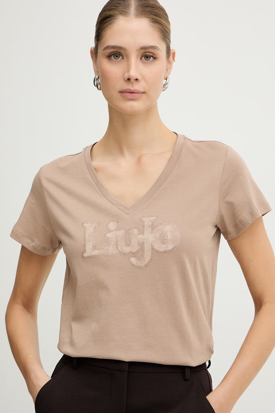 Liu Jo t-shirt bawełniany beżowy TA6057.JS923