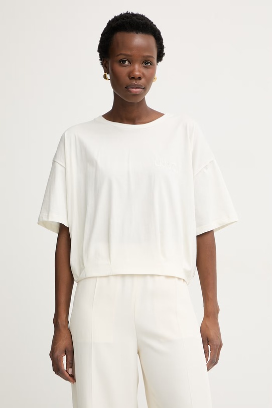 Liu Jo t-shirt damski bawełniany beżowy TA6119.JS923