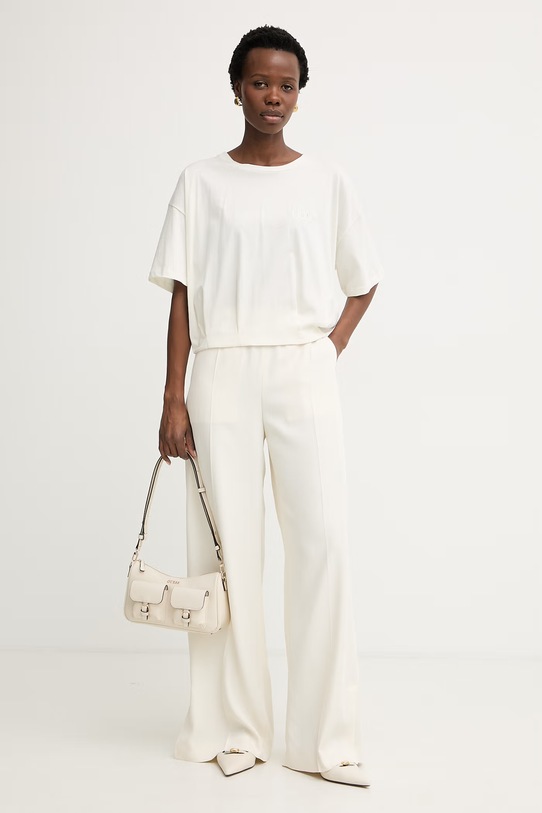 Liu Jo t-shirt damski bawełniany TA6119.JS923 beżowy SS26