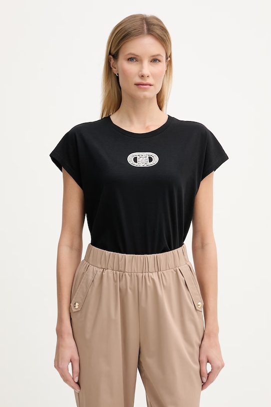 Μπλουζάκι Liu Jo απλικέ μαύρο TA6164.JS870