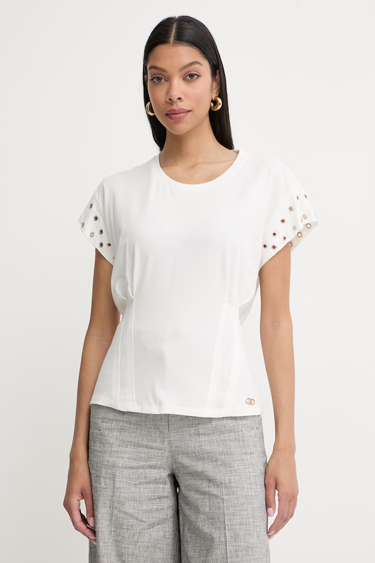 Liu Jo t-shirt damski bawełniany z elastanem biały TA6251.JS003