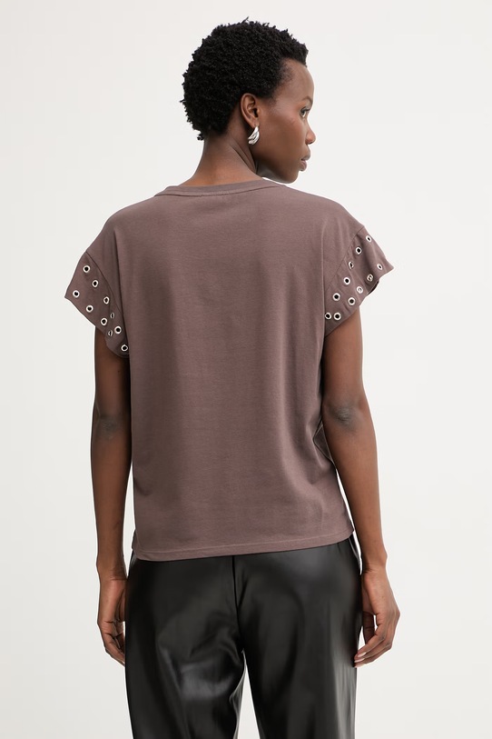 Odzież Liu Jo t-shirt damski bawełniany z elastanem TA6251.JS003 brązowy