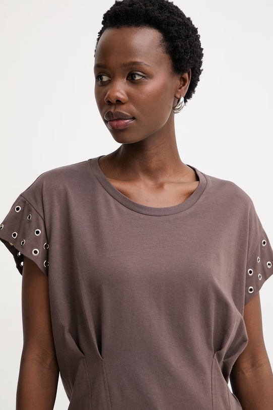 Liu Jo t-shirt damski bawełniany z elastanem brązowy TA6251.JS003