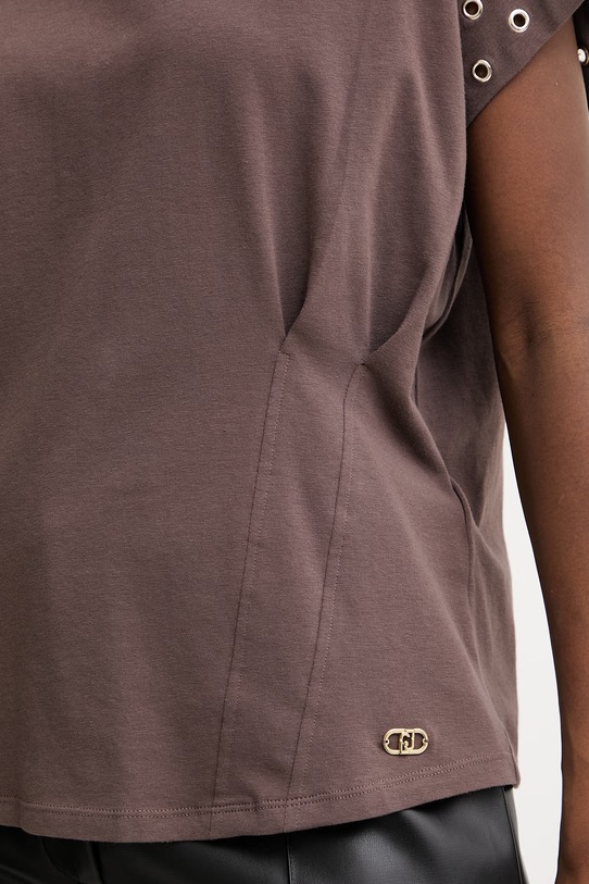 Liu Jo t-shirt damski bawełniany z elastanem TA6251.JS003 brązowy