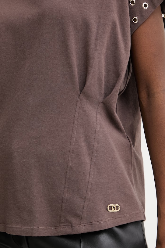 Liu Jo t-shirt damski bawełniany z elastanem TA6251.JS003 brązowy