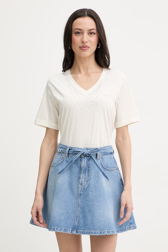 Liu Jo t-shirt damski bawełniany beżowy TA6284.JS923