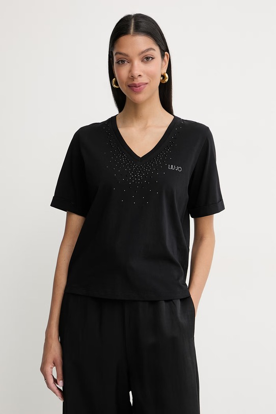 Liu Jo t-shirt damski bawełniany czarny TA6284.JS923