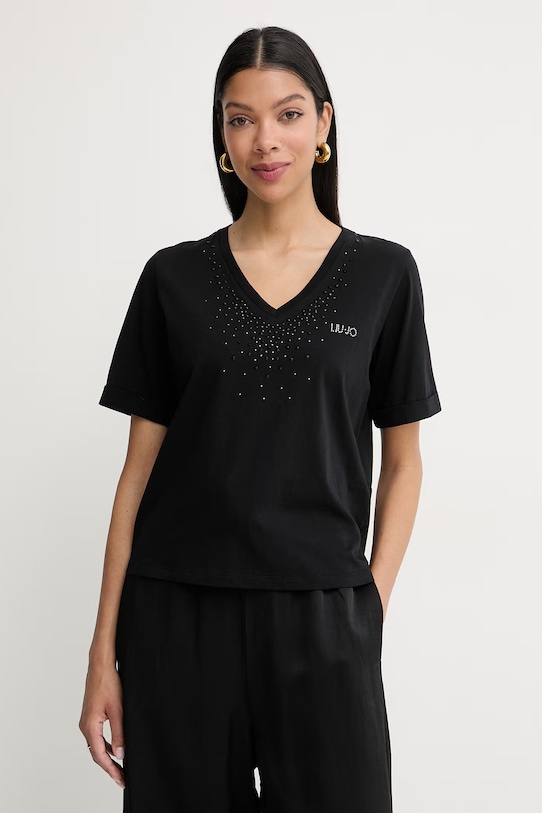 Liu Jo t-shirt damski bawełniany czarny TA6284.JS923