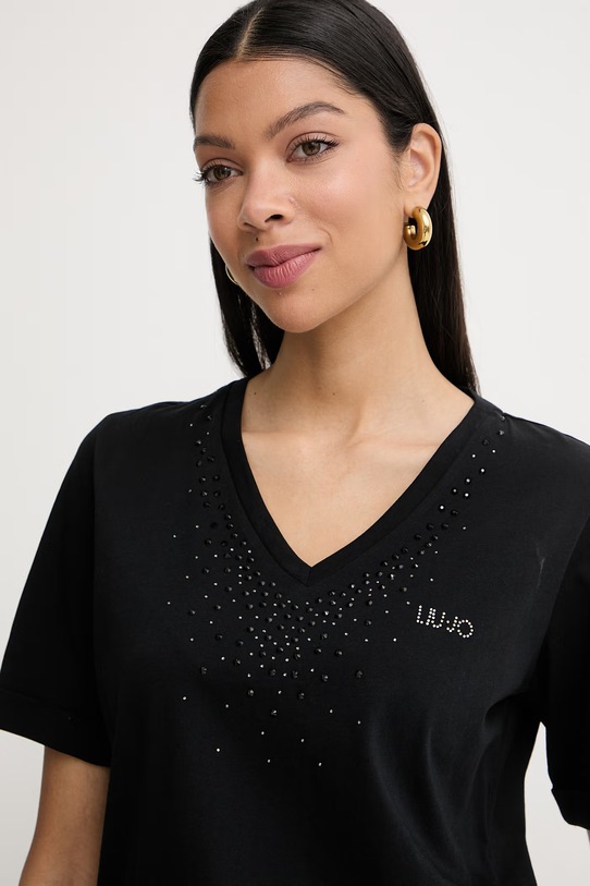 Liu Jo t-shirt damski bawełniany czarny TA6284.JS923