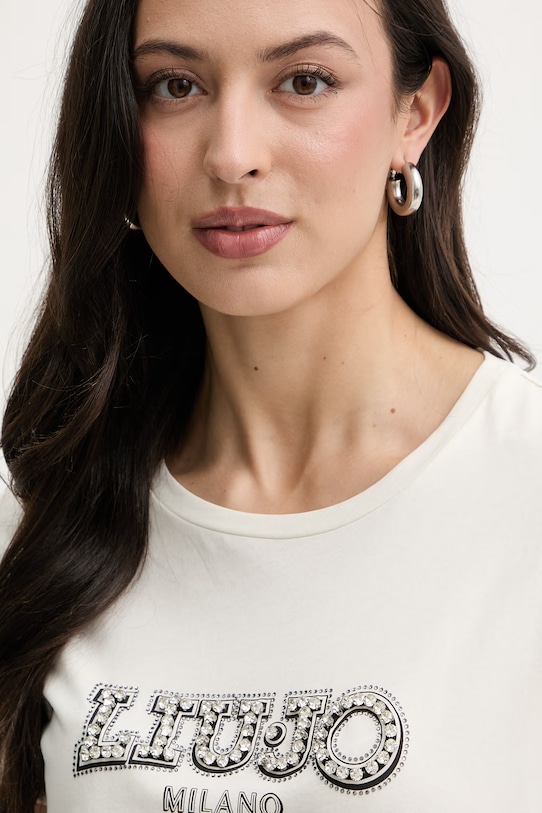 Liu Jo t-shirt damski bawełniany beżowy TA6285.JS923