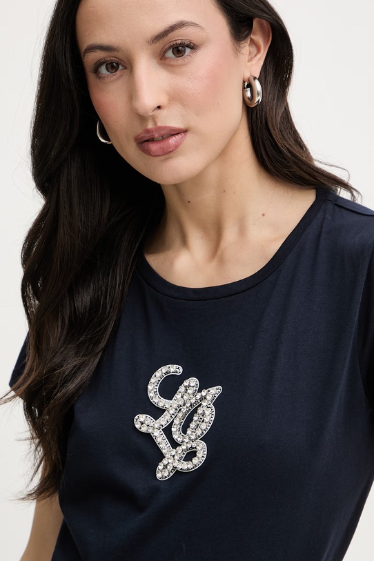 Liu Jo t-shirt damski bawełniany granatowy TA6285.JS923