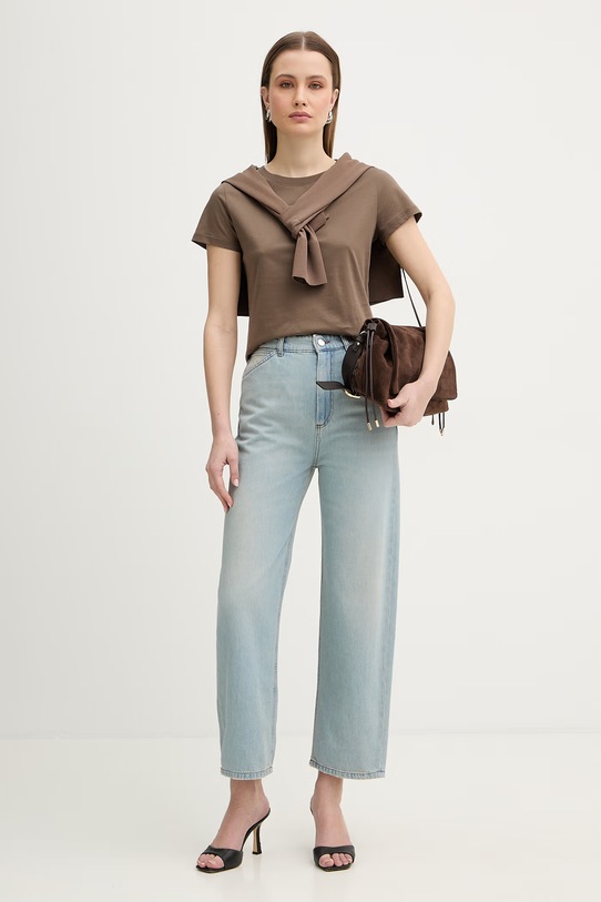 Marella t-shirt bawełniany MLMEURO 2613971015200 brązowy SS26