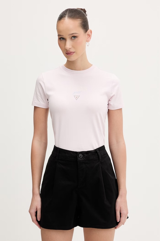 Tričko Guess Jeans slim růžová W6RI15.J1314