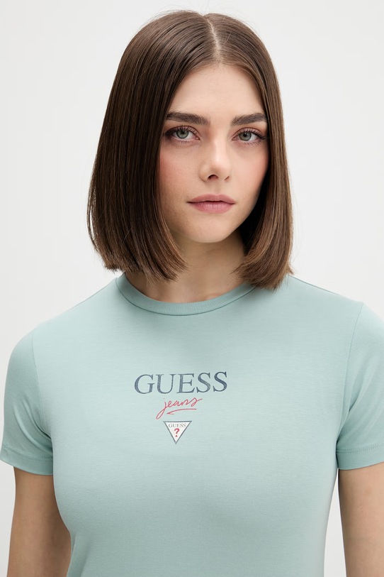 Guess Jeans t-shirt turkusowy W6RI15.J1314