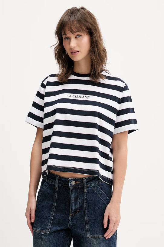 Guess Jeans t-shirt bawełniany aplikacja granatowy W6RI19.K8HM0