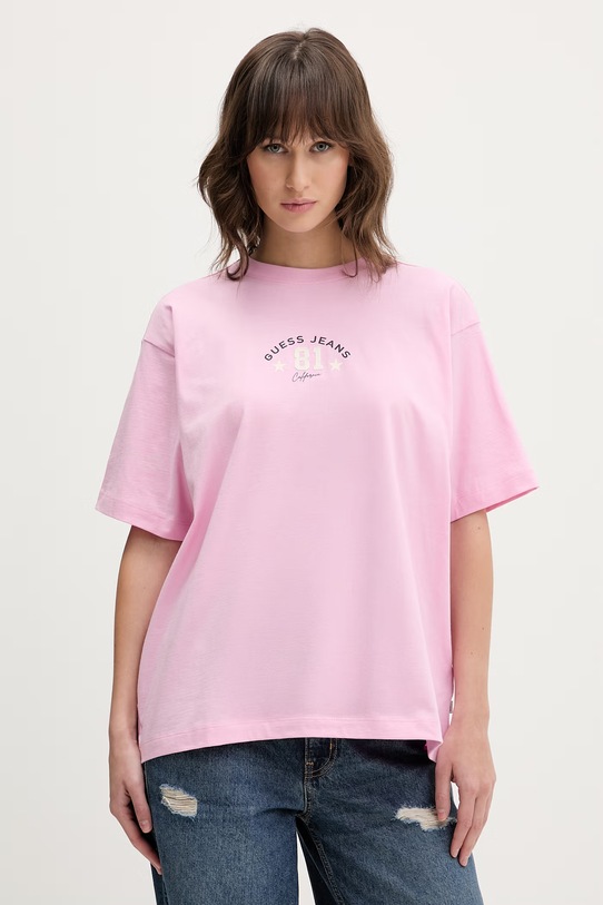 Guess Jeans t-shirt bawełniany nadruk różowy W6RI20.K8HM0