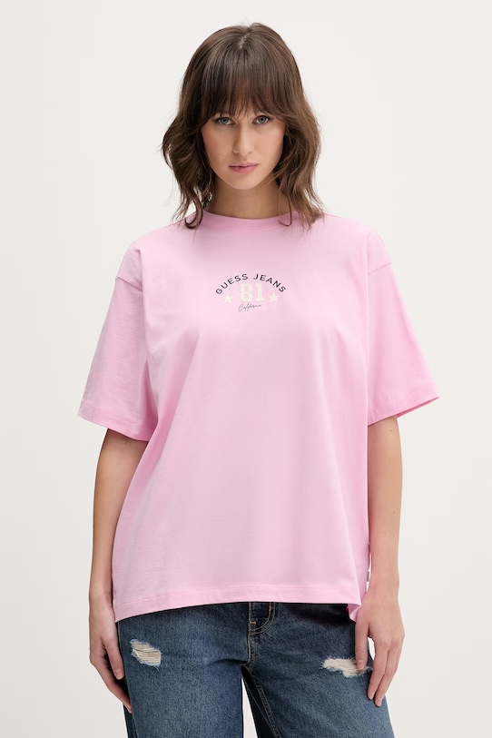 Guess Jeans t-shirt bawełniany nadruk różowy W6RI20.K8HM0