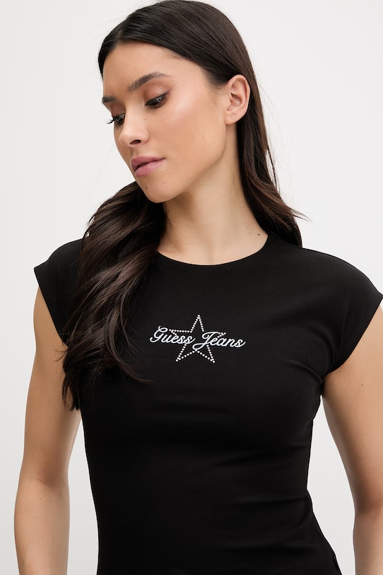 Μπλουζάκι Guess Jeans μαύρο W6RI21.J1314