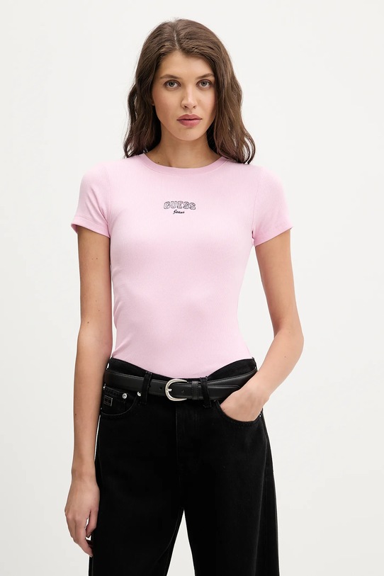 Guess Jeans t-shirt aplikacja różowy W6RP21.KA0H1