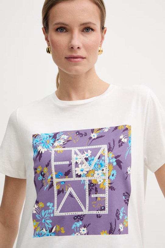 Marella t-shirt damski bawełniany Emme by Marella beżowy 2615971092200