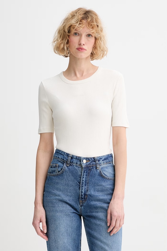 Calvin Klein basic tričko dámske bavlnené s elastanom béžová LV044F211G