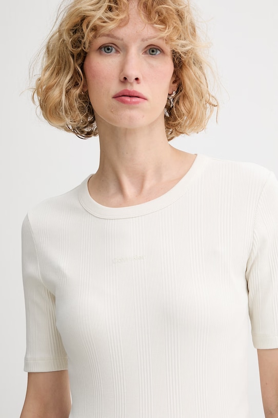 Calvin Klein basic tričko dámske bavlnené s elastanom béžová LV044F211G