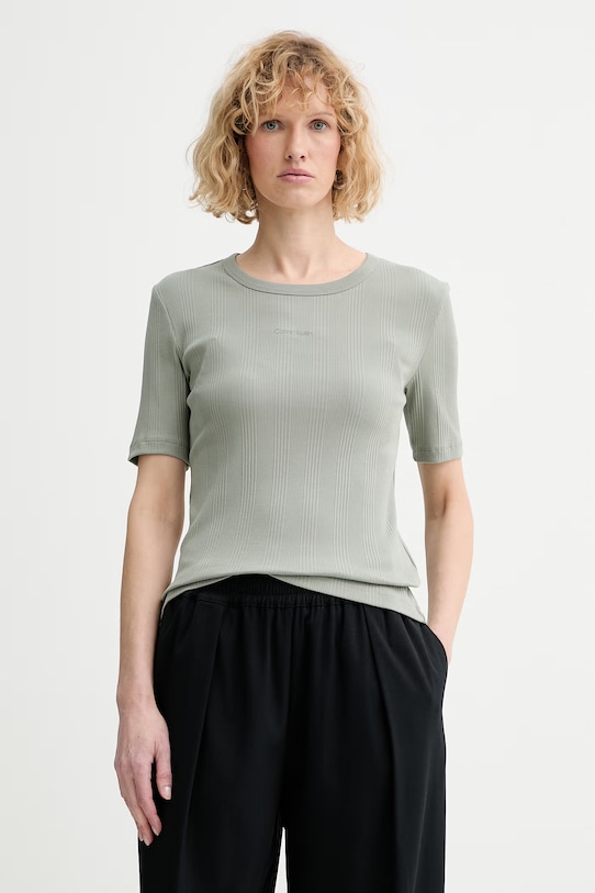 Calvin Klein basic tričko dámske bavlnené s elastanom zelená LV044F211G