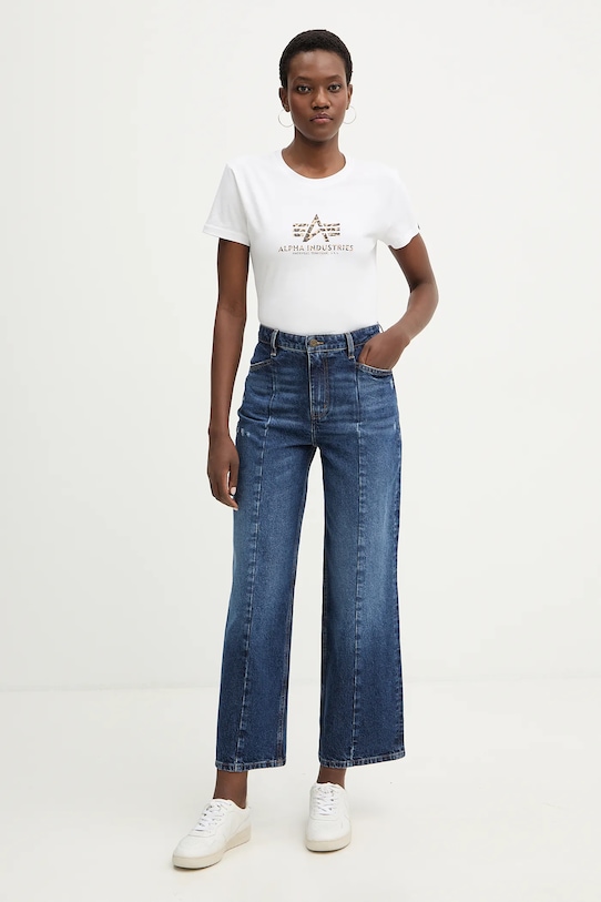 Alpha Industries t-shirt bawełniany Basic BL Mirror Leo W 196051ML biały SS26