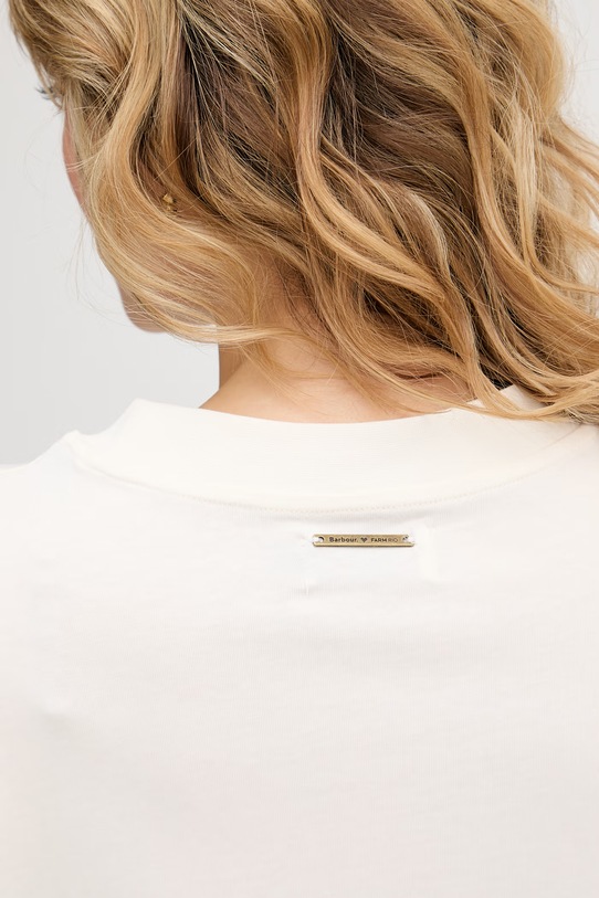 Barbour T-shirt damski bawełniany x Farm Rio LTS0736 beżowy