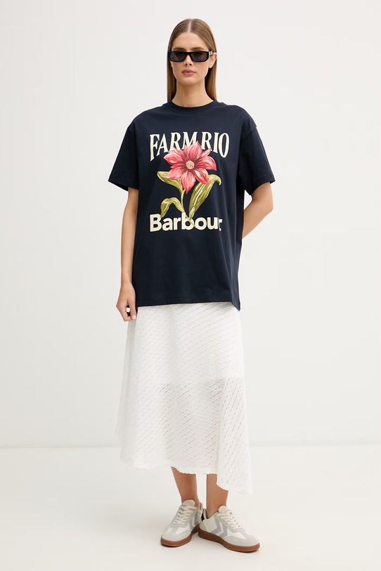 Barbour tričko dámske bavlnené x Farm Rio LTS0736 tmavomodrá SS26