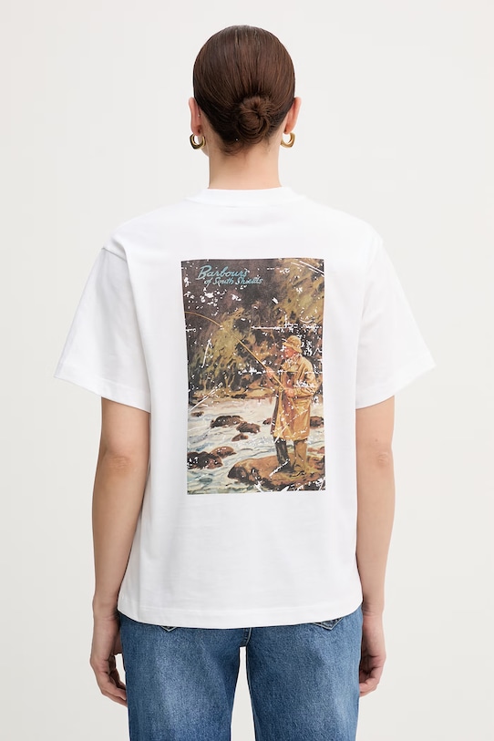 Barbour t-shirt bawełniany Kirby nadruk biały LTS0722