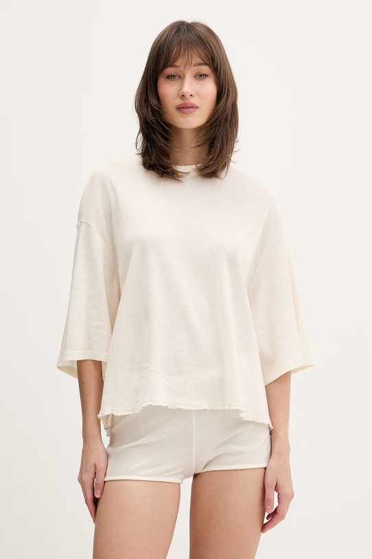 American Vintage T-shirt swetrowy damski bawełniany beżowy ATA02A